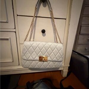 Kate Spade White Quilted Shoulder Bag with Gold Chain